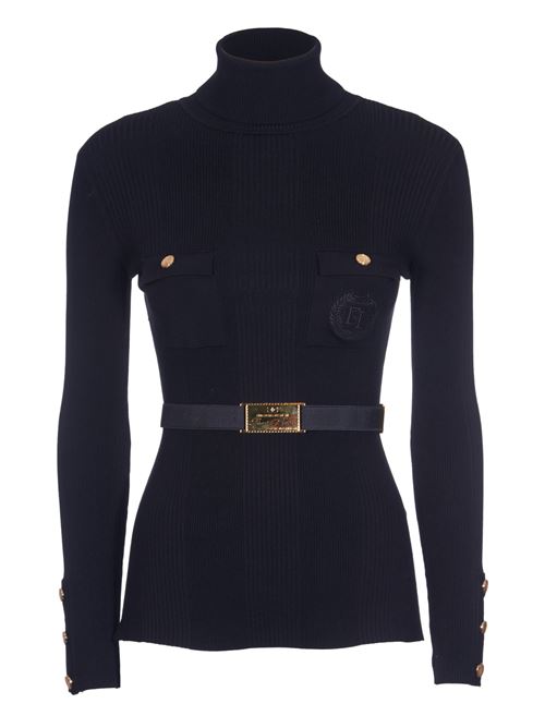 RIBBED VISCOSE AND SILK TURTLENECK SWEATER WITH LOGO EMBROIDERY ELISABETTA FRANCHI | MK11B46E2110